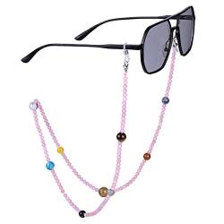 KYEYGWO Rosenquarz Kristall Perlen Brillenkette für Damen und Herren, Neun Planeten Brillenband Stein Brillenkordel Edelstein Kette Brillenschnur für Myopiebrille, Sonnenbrillen, Lesebrillen von KYEYGWO