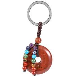 KYEYGWO Roter Jaspis Kristall Friedensschnalle Schlüsselanhänger für Unisex, 7 Chakra Stein Schlüsselring Deko Runde Taschenanhänger Heilstein Donut Anhänger für Amulett und Glücksbringer von KYEYGWO