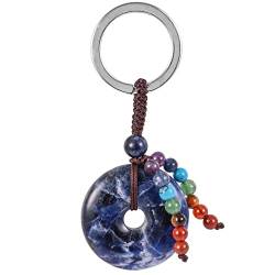 KYEYGWO Sodalith Kristall Friedensschnalle Schlüsselanhänger für Unisex, 7 Chakra Stein Schlüsselring Deko Runde Taschenanhänger Heilstein Donut Anhänger für Amulett und Glücksbringer von KYEYGWO