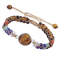 KYEYGWO Tigerauge Kristall Baum des Lebens Armband für Damen und Herren, Einstellbare Doppelt Geflochtenes Armbänder 7 Chakra Stein Perlenarmband Yoga-Armband Edelstein Schmuck von KYEYGWO