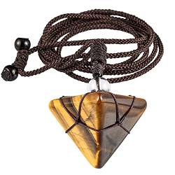 KYEYGWO Tigerauge Stein Pyramide Anhänger für Damen und Herren, Kristall Quarz Spitze Heilung Halskette mit Einstellbare Nylonseil, Reiki Edelstein Pendel Kette Mode Schmuck für Amulett Glücksbringer von KYEYGWO