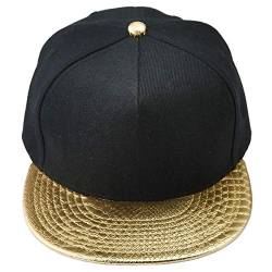 KYEYGWO Unisex Hip Hop Kappe, Snapback Caps Mütze für Herren und Damen Verstellbar Flat Brim Baseball Cap, Gold & Schwarz(einstellbar), Einheitsgröße von KYEYGWO