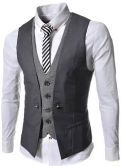 KYHATS Herren-Weste, V-Ausschnitt, einreihig, schmale Passform, Herren-Anzugweste, schlicht und bequem, lässig, ärmellos, formelles Business (Color : Grey, Size : XL) von KYHATS