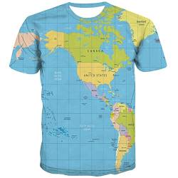 KYKU Herren Weltkarte Shirt Globe Kostüm Erddruck Geographie Geschenke für Erwachsene, Weltkarte T-Shirt, XL von KYKU