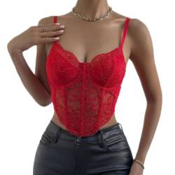 KYKUSS Spitzen-Korsett, Oberteil, V-Ausschnitt, elastische Träger für Party, Streetwear, Ausgehen, Party, Korsett, Tops für Frauen, Bustier, Rot/Ausflug, einfarbig (Getaway Solids), Large von KYKUSS