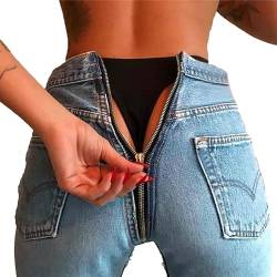 KYZTMHC Damen-Jeans mit Reißverschluss hinten, hohe Taille, dehnbar, Bleistift-Denim-Hose, Röhren-Leggings, Hose mit hoher Taille, sexy, schmal zulaufende Jeans (Color : Light Blue, Size : L) von KYZTMHC