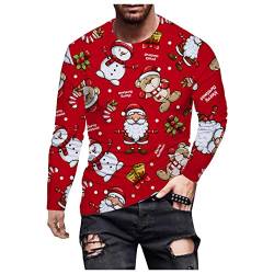 KZXITIRY Herren Weihnachtsshirt 3D Lustiges Weihnachtspullover Weihnachten Langarmshirt T-Shirt Langarm Longsleeve Tshirts für Männer Shirt mit Rundhalsausschnitt M-3XL von KZXITIRY