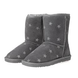 KaMel GmbH Mädchen Lammfell Boots zum Schlupfen, 30-36, Obermaterial Veloursleder, Futter aus echtem Lammfell (grau, eu_footwear_size_system, little_kid, women, numeric, medium, numeric_30) von KaMel GmbH