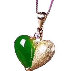 KaTiak Jade-Anhänger, echte S925 Silber goldene Herz-Halskette mit natürlichem Jade-Anhänger von KaTiak