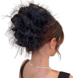 KABELIF Damen Haarklammern Blumen Haarspangen Pferdeschwanz-Halter Dutt Chignon-Halter Haarschmuck (Schwarz) von Kabelife