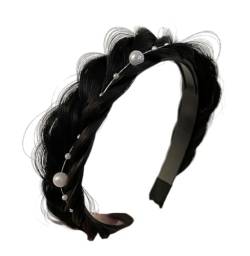 KABELIF Perückenhaarband mit Perlen Breit Perücke Haarreifen Zopf Geflochten Synthetische Haar Rutschfest Stirnband (Schwarz) von Kabelife