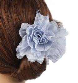 KABELIFE Damen Mädchen Satin Große Rose Blume Kunststoff Haarklammern Haarspangen Pferdeschwanzhalter Dutt, Chignon-Halter Haarschmuck (Hellblau) von Kabelife