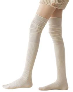 Kabelife Damen Mädchen Overknee Strümpfe Überknie Kniestrümpfe Baumwolle Strümpfe Lange Gestrickte Socken Oberschenkelhohe Socken (Beige) von Kabelife