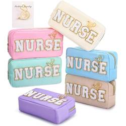 Kacctyen 12 Stück Krankenschwester-Make-up-Tasche mit 6 Stück Krankenschwesternadeln, Stethoskop-Anstecknadeln, Nylon-Krankenschwestertasche, Buchstaben-Aufnäher, Kosmetiktasche für Frauen, Ruhestand, von Kacctyen