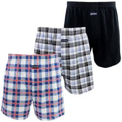 Kacouni 3er Pack Boxershorts Herren Weit 100% Baumwoll Gestrickte, Locker Passform, Weiche und Atmungsaktive, Ultrabequeme Unterhosen Männer Gr. M-3XL (3XL, 3X Mix02 (Schwarz/Rot Gitter)) von Kacouni