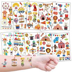 Zirkus Kinder Tattoo Set, 10 hautfreundliche Kindertattoos für Mädchen Jungen zum Geburtstag Mitgebsel Geschenkidee von Kaderas