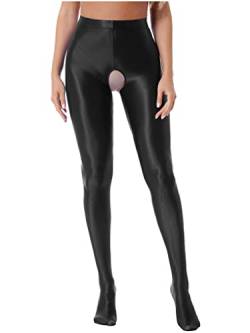 Kaerm Damen Öl Glänzend Strumpfhose Offener Schritt Leggings Glossy Pantyhose Sexy Ouvert Dessous Stockings Unterhose Lang Erotisch Nachtwäsche Schwarz XXL von Kaerm