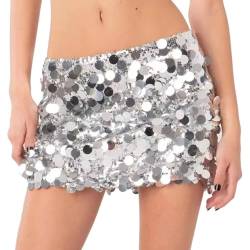 Kaerm Damen Pailletten Rock Glitzer Minirock Sexy Kurz Bodycon Party Rock Bleistiftrock Gogo Tanz Rave Silvester Outfits Silber S von Kaerm