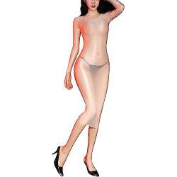 Kaerm Glossy Kleid Damen Transparent Sexy Langarm Maxikleid Bodycon Dessous Öl Glänzend Partykleid Stretch Gogo Rave Outfits Nude Einheitsgröße von Kaerm
