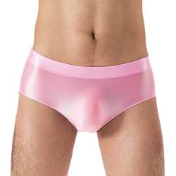 Kaerm Glossy Slip Herren Low Waist Bulge Pouch Unterhose Dessous Nylon Unterwäsche Boxer Briefs Hot Pants Badeshorts Erotisch Nachtwäsche Rosa XL von Kaerm