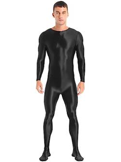 Kaerm Herren Ganzkörperanzug Öl Glänzend Unterwäsche Langarm Overall Jumpsuit Schlafanzug Thermounterwäsche Set Zentai Kostüm Mit Reißverschluss Schwarz C XL von Kaerm