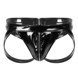 Kaerm Herren Ouvert String Tanga Sexy Offen Leder Lack Briefs Unterhose Jockstrap Wetlook G-String High Cut Thong Bikinihose Mit Reißverschluss Schwarz Reißverschluss XL von Kaerm