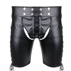 Kaerm Herren Wetlook Boxershorts Hollow Out Ouvert Unterhose Dessous Hinten Offen Höschen Slips Männer Leder Shorts Mit Schnürung Schwarz XL von Kaerm