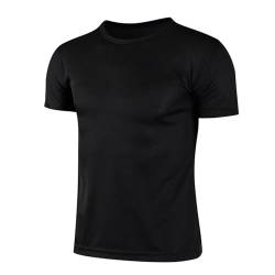 Kaerm Jungen Shirts Kinder Kurzarm Training Trikot Basic Tee T-Shirt Rundhals Short Sleeve Sportshirt Atmungsaktiv Sportswear für Laufen Jogging Gym Schwarz C 128-134 von Kaerm