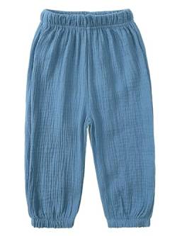 Kaerm Kinder Baby Mädchen Jungen Sommer Leinenhose Bloomers Baumwolle Lange Hosen Dünn Pumphose Haremshose Jogginghose Lässige Stretch Blau 122-128 von Kaerm