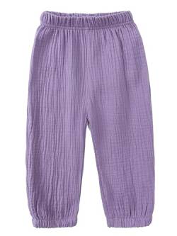 Kaerm Kinder Baby Mädchen Jungen Sommer Leinenhose Bloomers Baumwolle Lange Hosen Dünn Pumphose Haremshose Jogginghose Lässige Stretch Violett 80-92 von Kaerm