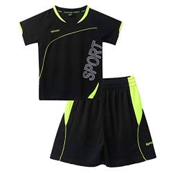 Kaerm Kinder Jungen Fussball Basketball Trainingsanzug Kurzarm Crop Top Rundhals Sportshirt Mit Trainingsshorts Kurze Hose Sportbekleidung Sportswear Schwarz 122-128 von Kaerm