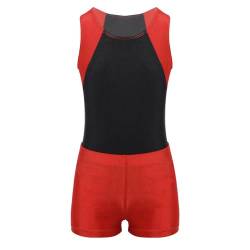 Kaerm Kinder Jungen Turnanzug Gymnastikanzug Ärmellos Sport Overall Jumpsuit Kurz Mit Shorts Fitness 2tlg Sportbekleidung Sportswear Rot 122-128 von Kaerm