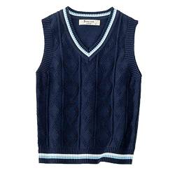 Kaerm Kinder Mädchen Junge Pullunder Gestrickte Weste Cardigan Strickweste Teenager Ärmellos Strickpullover Sweatshirt Schleife Vorne Süß Dunkel Navy B 110-116 von Kaerm