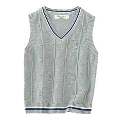 Kaerm Kinder Mädchen Junge Pullunder Gestrickte Weste Cardigan Strickweste Teenager Ärmellos Strickpullover Sweatshirt Schleife Vorne Süß Grau B 122-128 von Kaerm