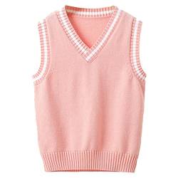 Kaerm Kinder Mädchen Junge Pullunder Gestrickte Weste Cardigan Strickweste Teenager Ärmellos Strickpullover Sweatshirt Schleife Vorne Süß Rosa A 134-140 von Kaerm