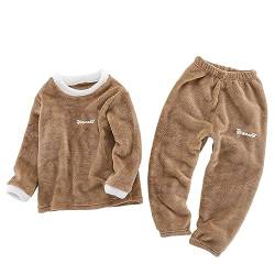 Kaerm Kinder Mädchen Jungen Pyjama Extra Weich Loungewear Nachtwäsche Flanell Schlafanzug Sets Winter Warm Langarm Schlafshirt Mit Schlafanzughose Hausanzug Coffee B 122-128 von Kaerm