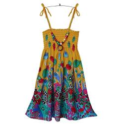 Kaerm Kinder Mädchen Kleider Süß Hawaii Freizeit Baumwolle Sommerkleid Ärmellos Boho Trägerkleid Strandkleid Casual Outfits Gr.104-152 Gelb C 122-128 von Kaerm