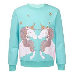 Kaerm Mädchen Sweatshirt für Kinder Baumwolle Top Casual Jumper Kleinkind Einhörner Pferd Druck Langarmshirt Pullover 2 3 4 5 6 7 8 9 10 12 Jahre alt A_X_Blau Grün E 122-128 von Kaerm