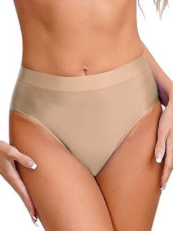 Kaerm Rüschen Slip Damen Glossy Unterhose Dessous Satin Glanz Hotpants Sexy Low Waist Panty Unterwäsche Erotisch Nachtwäsche Kaffee A XXL von Kaerm