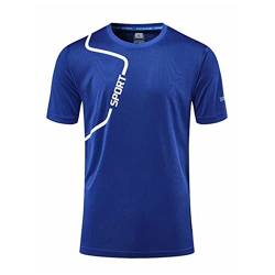 Kaerm Sportshirt Herren Laufshirt Kurzarm Polyester Funktionsshirt Atmungsaktiv Kurzarmshirt Sports Tshirt Trainingsshirt für Männer Royal Blau D 5XL von Kaerm