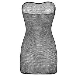 Kaerm Transparent Tube Kleid Damen Sexy Trägerlos Dessous Mesh Netz Minikleid Bodycon Kurz Eng Etuikleid Mit Glitzer Strasssteine Erotisch Nachtwäsche Schwarz One Size von Kaerm