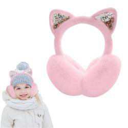 Ohrenschützer Damen Winter | Süße Katzenohren Ohrenwärmer | Plüsch ohrwärmer mit Niedlichen Pailletten Ohren | Winddicht Earmuffs Ohrenschutz für Kinder (Hellrosa) von Kaezuy