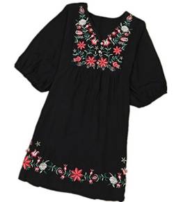 Kafeimali Damen Sommer-Kleid mit v-Ausschnitt Mexican gestickter Bauer gesellschaf Tops blusen Schwarz Large von Kafeimali