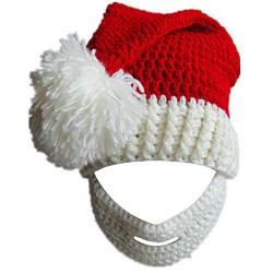 Kafeimali Unisex Weihnachten Winter Strickmütze Häkelmütze Santa Mütze mit Bart Faltbare Bartmütze - Weiß - Einheitsgröße von Kafeimali