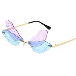 Kagodri Damen-Sonnenbrille, Libellen-Flügel, randlos, geschnittene Kante, unregelmäßige Schattenbrille, modische Persönlichkeits-Sonnenbrille von Kagodri