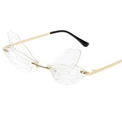 Kagodri Damen-Sonnenbrille, Libellen-Flügel, randlos, geschnittene Kante, unregelmäßige Schattenbrille, modische Persönlichkeits-Sonnenbrille von Kagodri