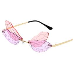 Kagodri Damen-Sonnenbrille mit Libellenflügel, randlose Sonnenbrille, unregelmäßige Schattenbrille, modische Persönlichkeit, Sonnenbrille von Kagodri