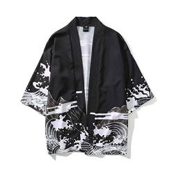 Kagodri Herren Kimono Jacke Neutral Retro Gemustert Kranich Design Lose Ärmel Baumwolle Hemd Top von Kagodri
