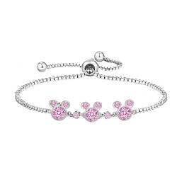 Kaguyo Silberarmbänder für Damen, Mickey-Mouse-Kristallarmbänder, klare Amethyst-Rosa-Zirkonia-Minnie-Maus-verstellbare Unendlichkeitsarmbänder für Frauen und Mädchen (pink) von Kaguyo