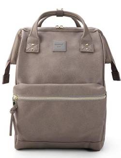 Kah&Kee Damen Leder Rucksack Laptop- und Lehrer-Rucksäcke mit Laptopfach Wasserdichtig für Reisen & Arbeit, elegant für Schule (Grau, mittel) von Kah&Kee